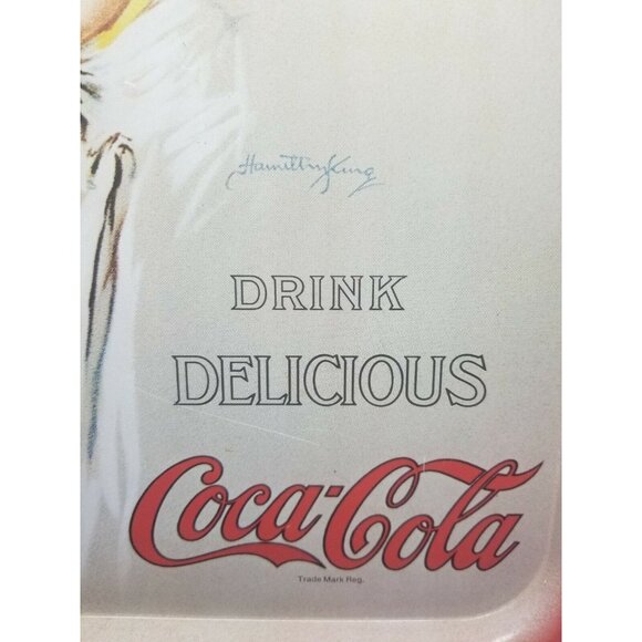 Drink Delicious Coca Cola Serving Tray Wall Decor Woman Big Floppy Hat Red 1970s - Picture 3 of 11